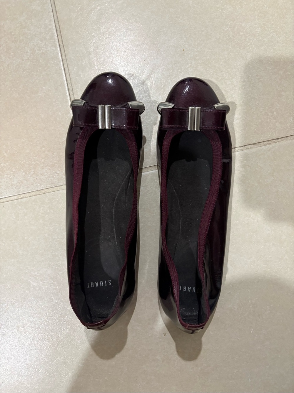 Stuart Weitzman Patent leather Burgundy Bow Ballet Flats US 8.5 balletcore Y2K